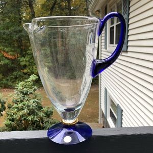 Romanian Crystal Pitcher Cobalt Blue Handle/Base